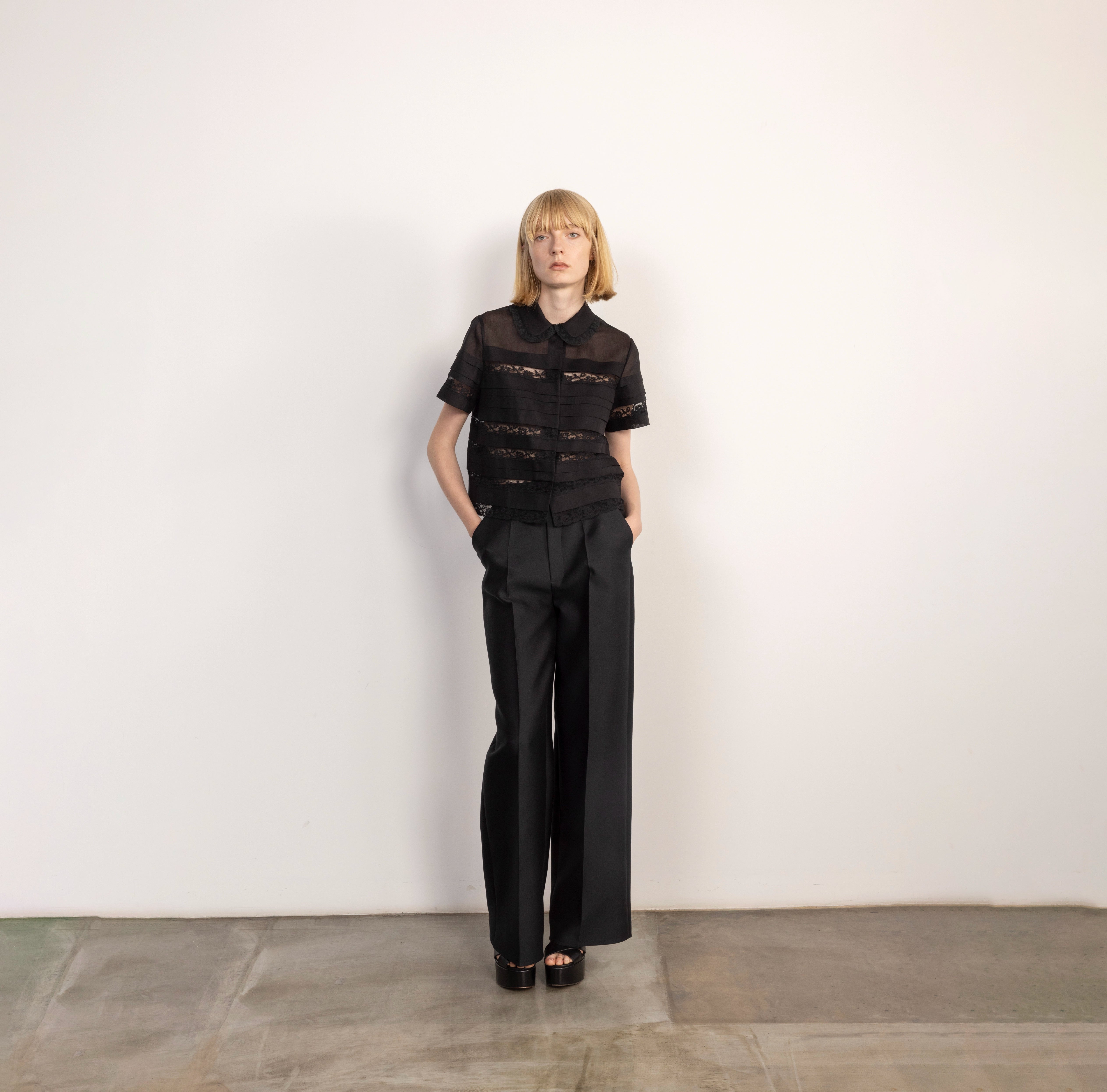 Cotton Voile Lace Panel Shirt