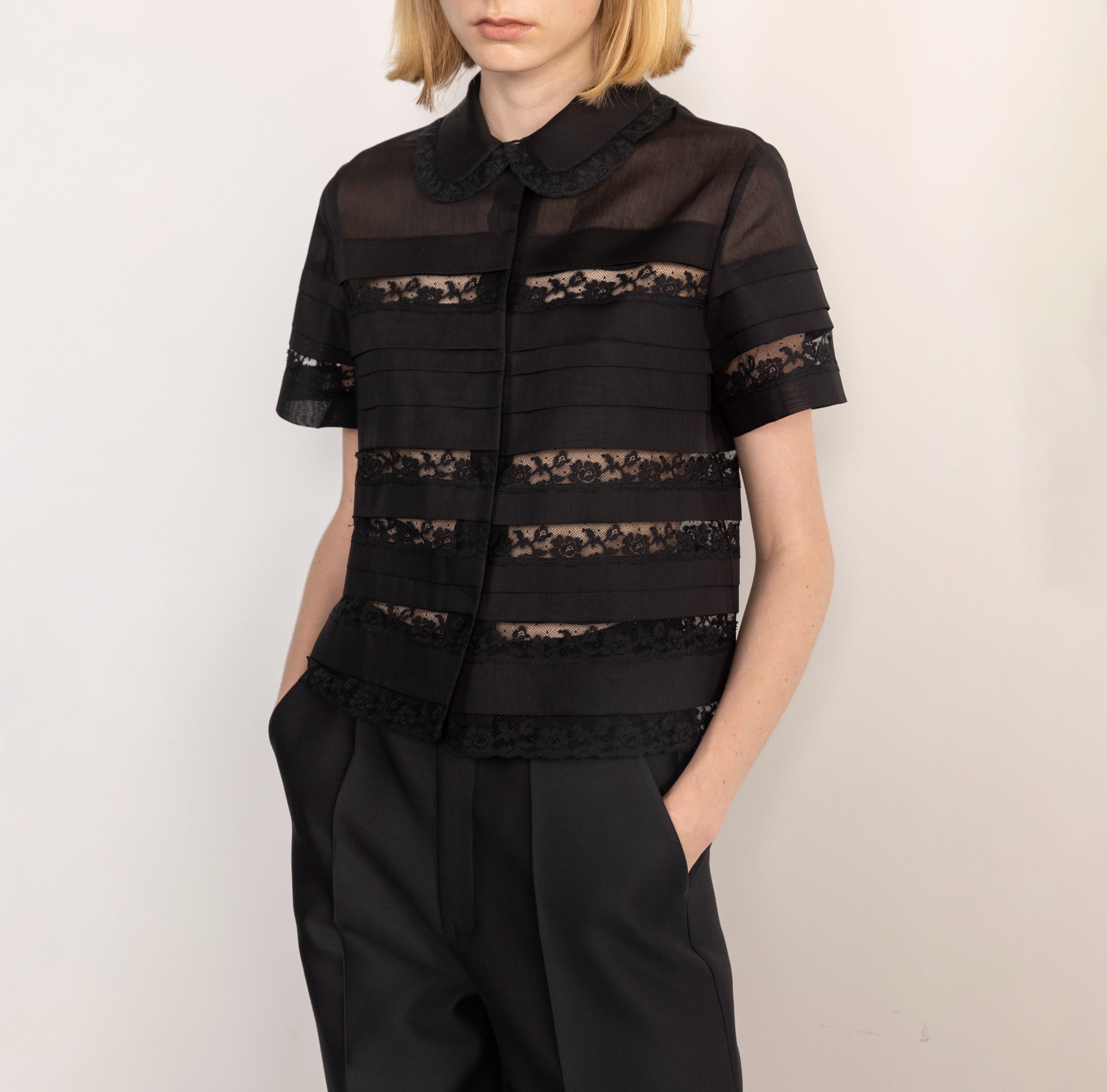 Cotton Voile Lace Panel Shirt