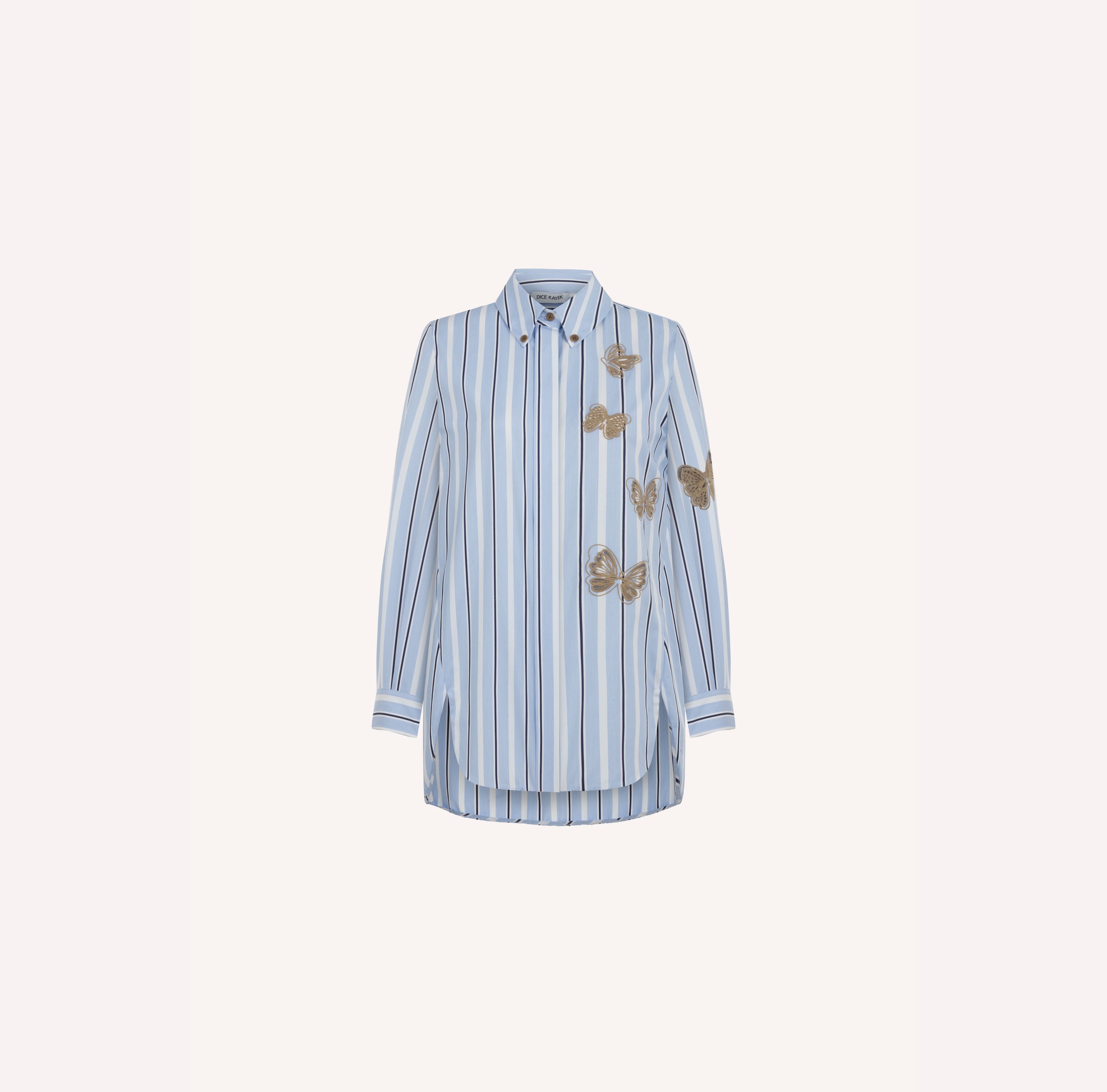 Butterfly Embroidered Cotton Shirt
