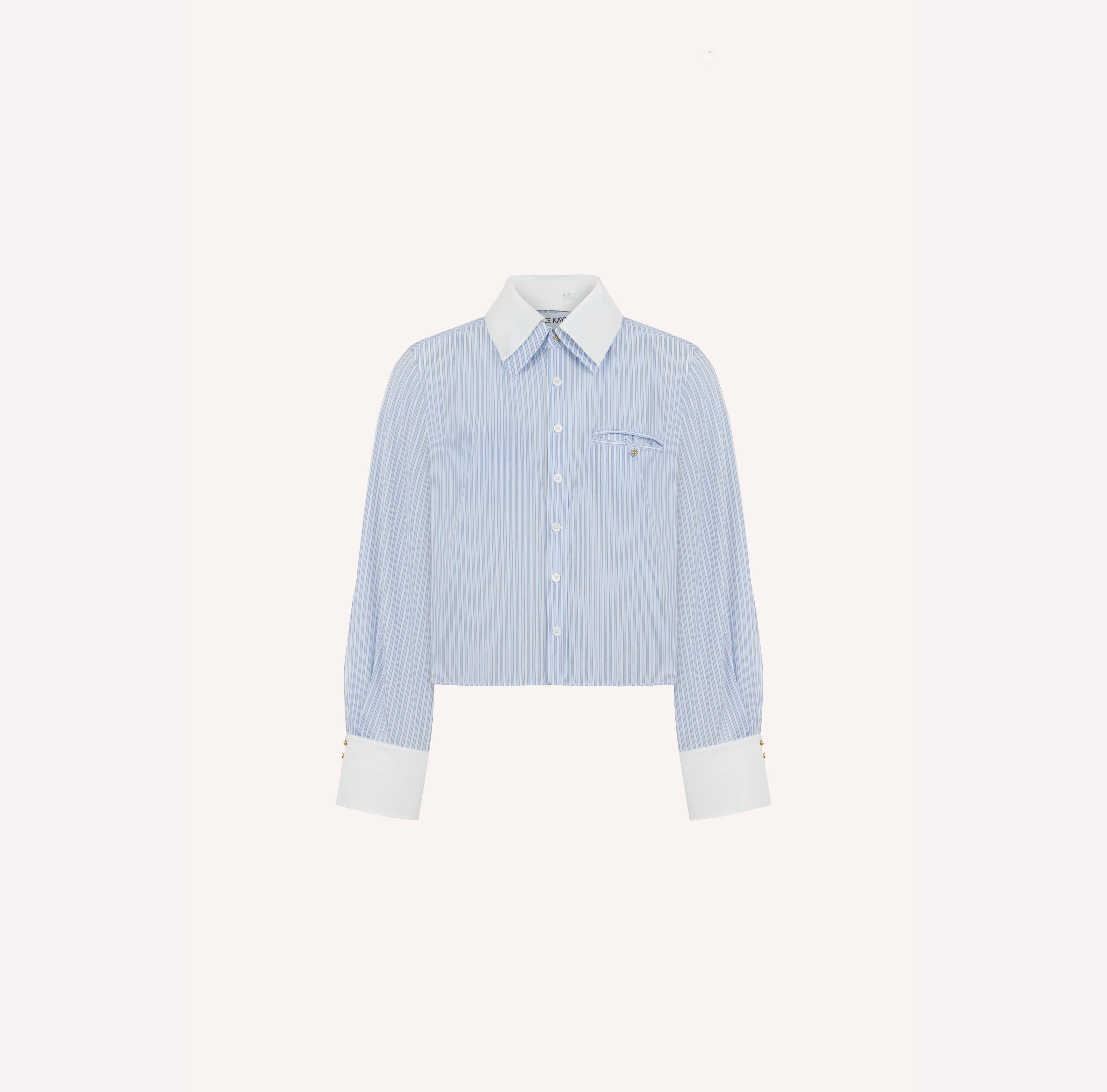 Striped Button-Up Shirt with Contrast White Collar