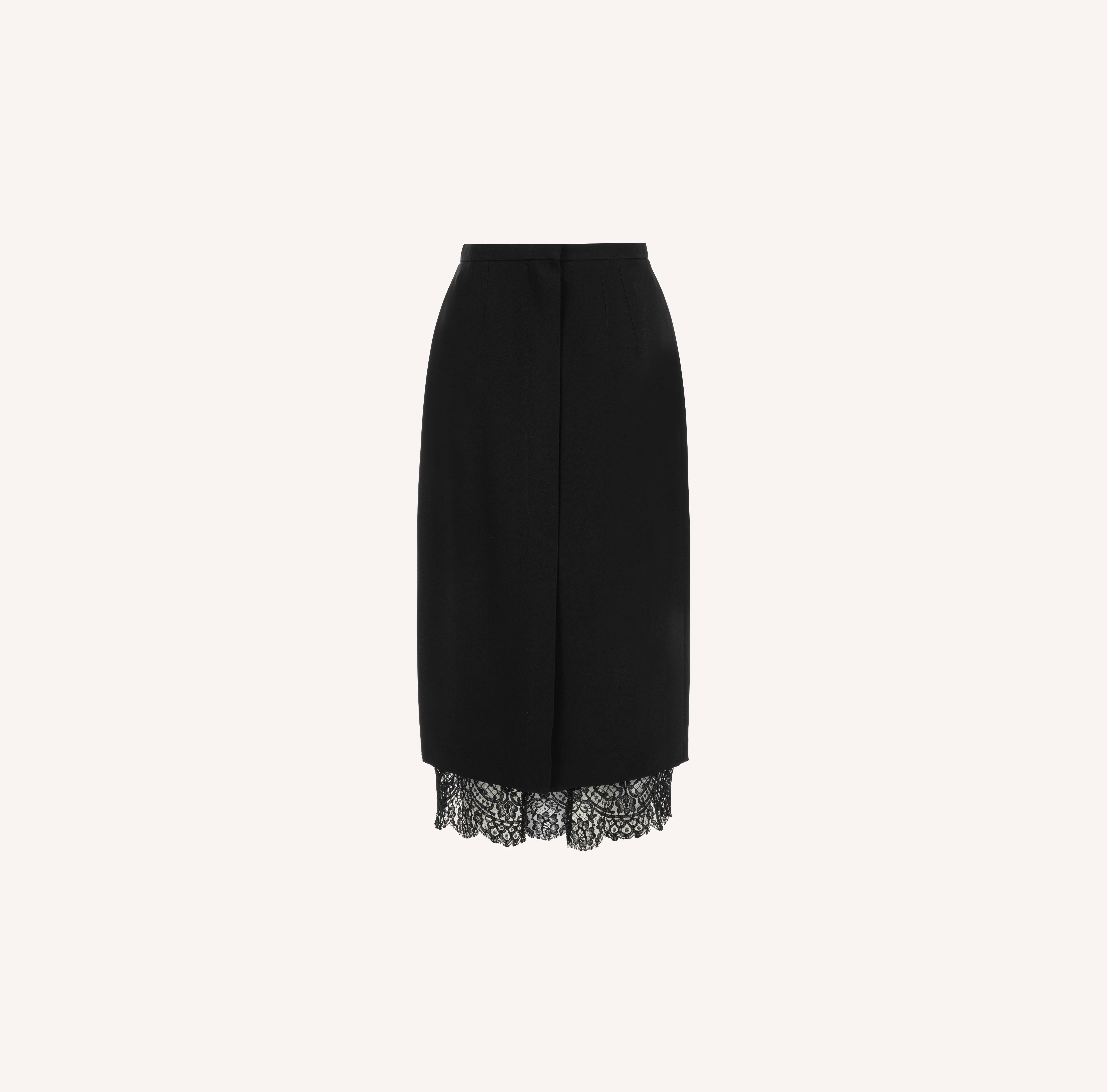 Black Midi Skirt with Lace Hem