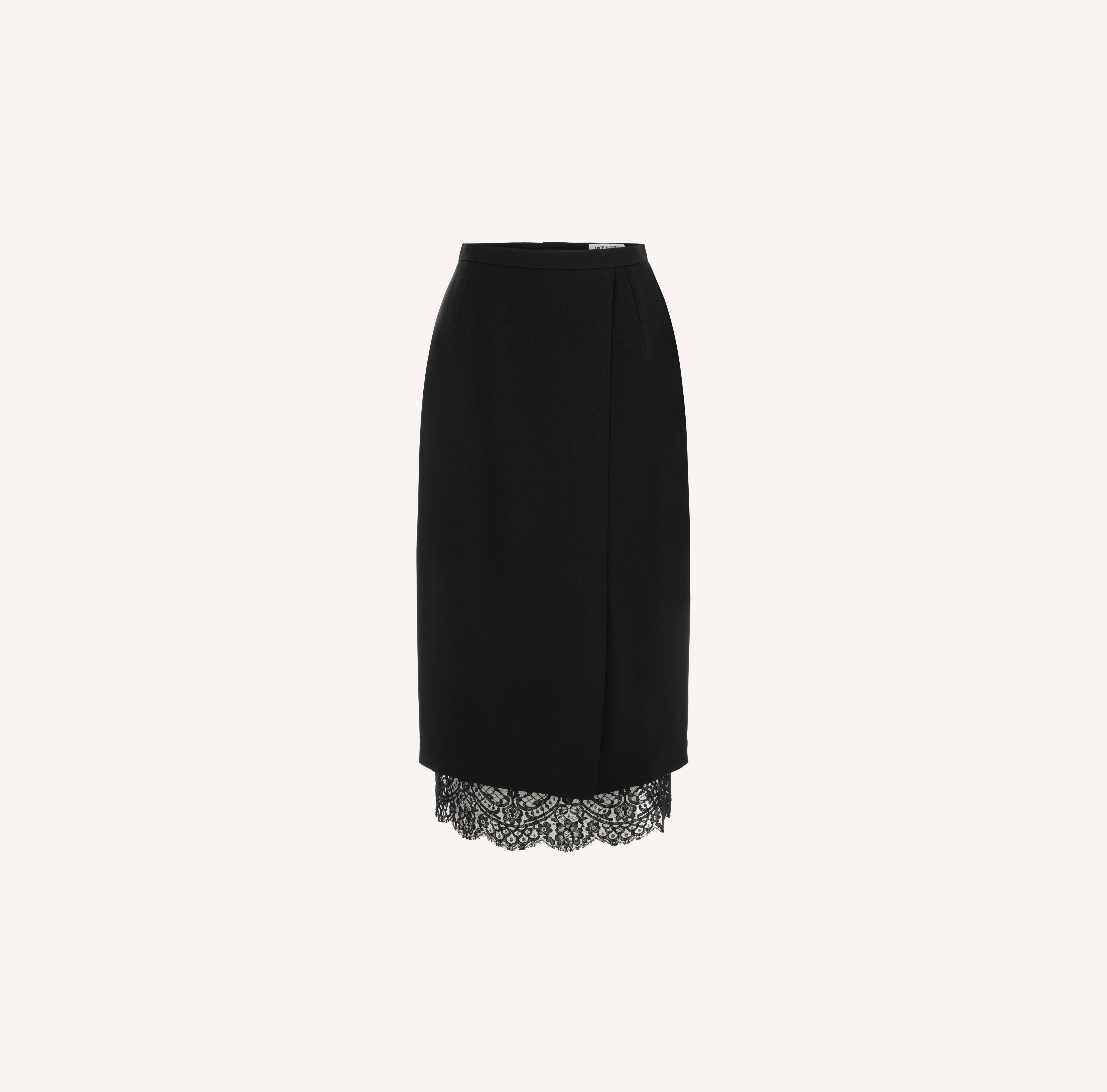 Black Midi Skirt with Lace Hem