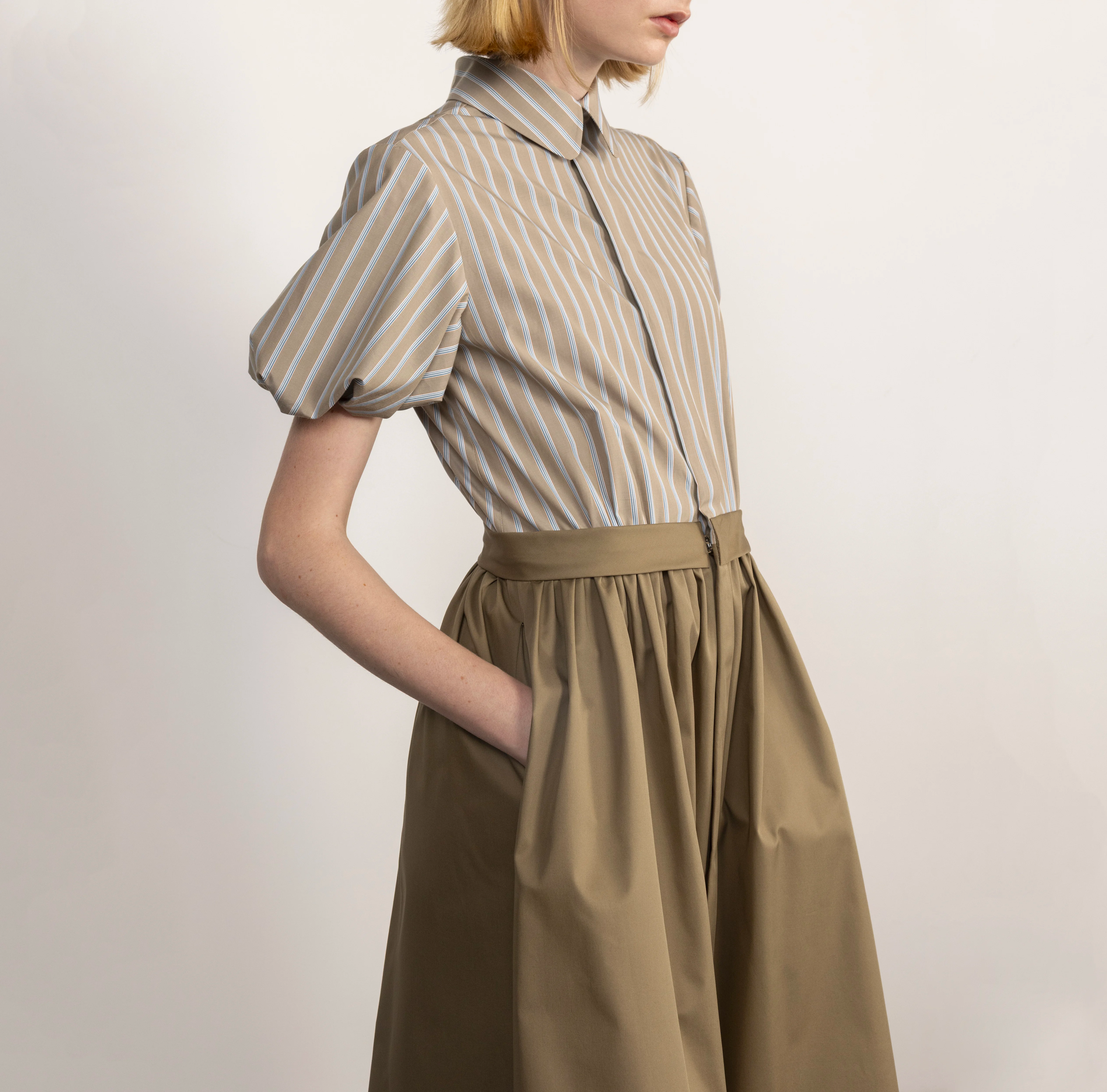 Striped Cotton Shirt Dress with Sculptural Sleeves