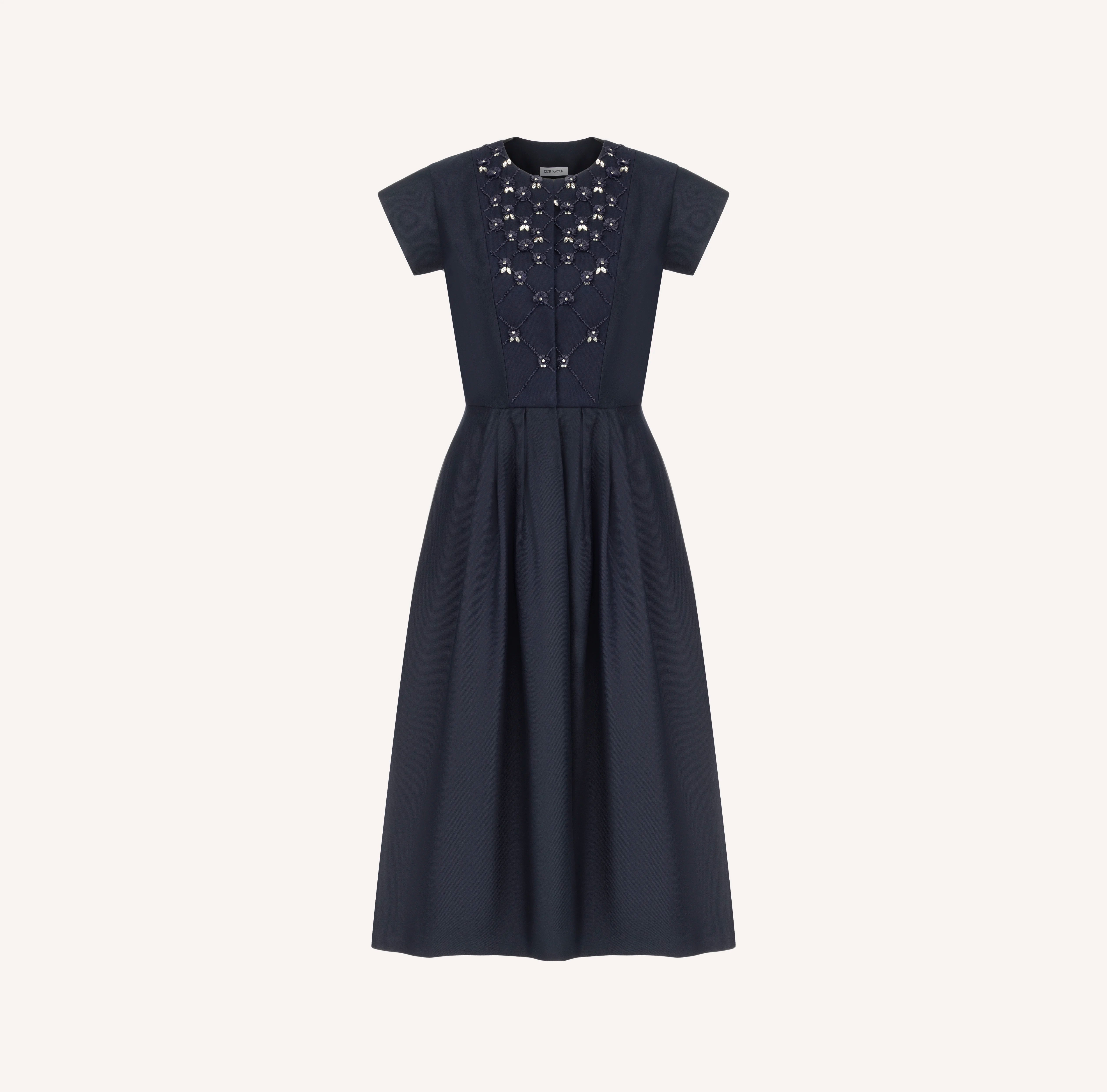 Embellished Cotton Midi Dress with Floral Embroidery