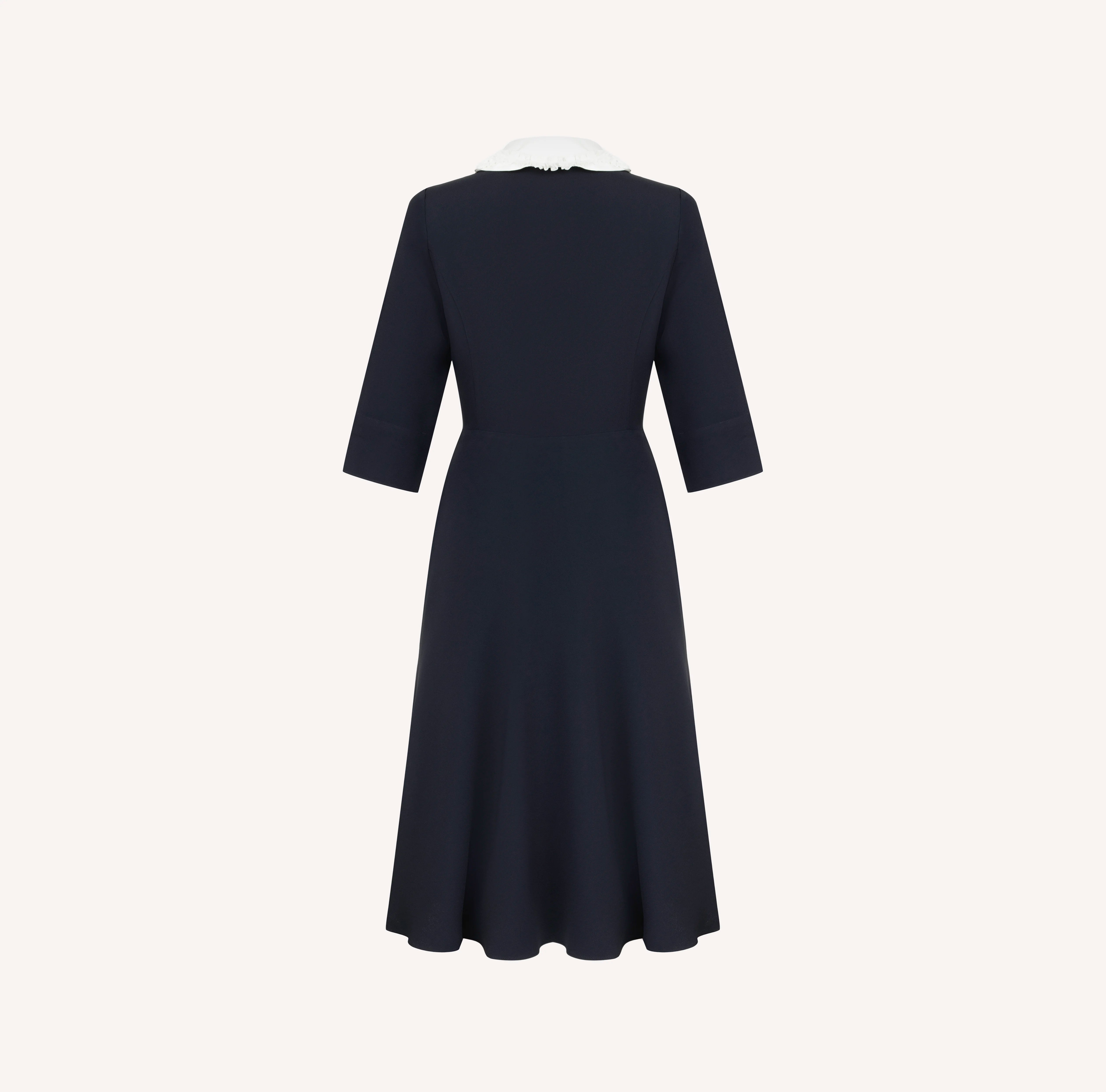 Pearl Button Midi Dress with Embroidered Collar | DICE KAYEK Pearl Button Midi Dress with Embroidered Collar | DICE KAYEK