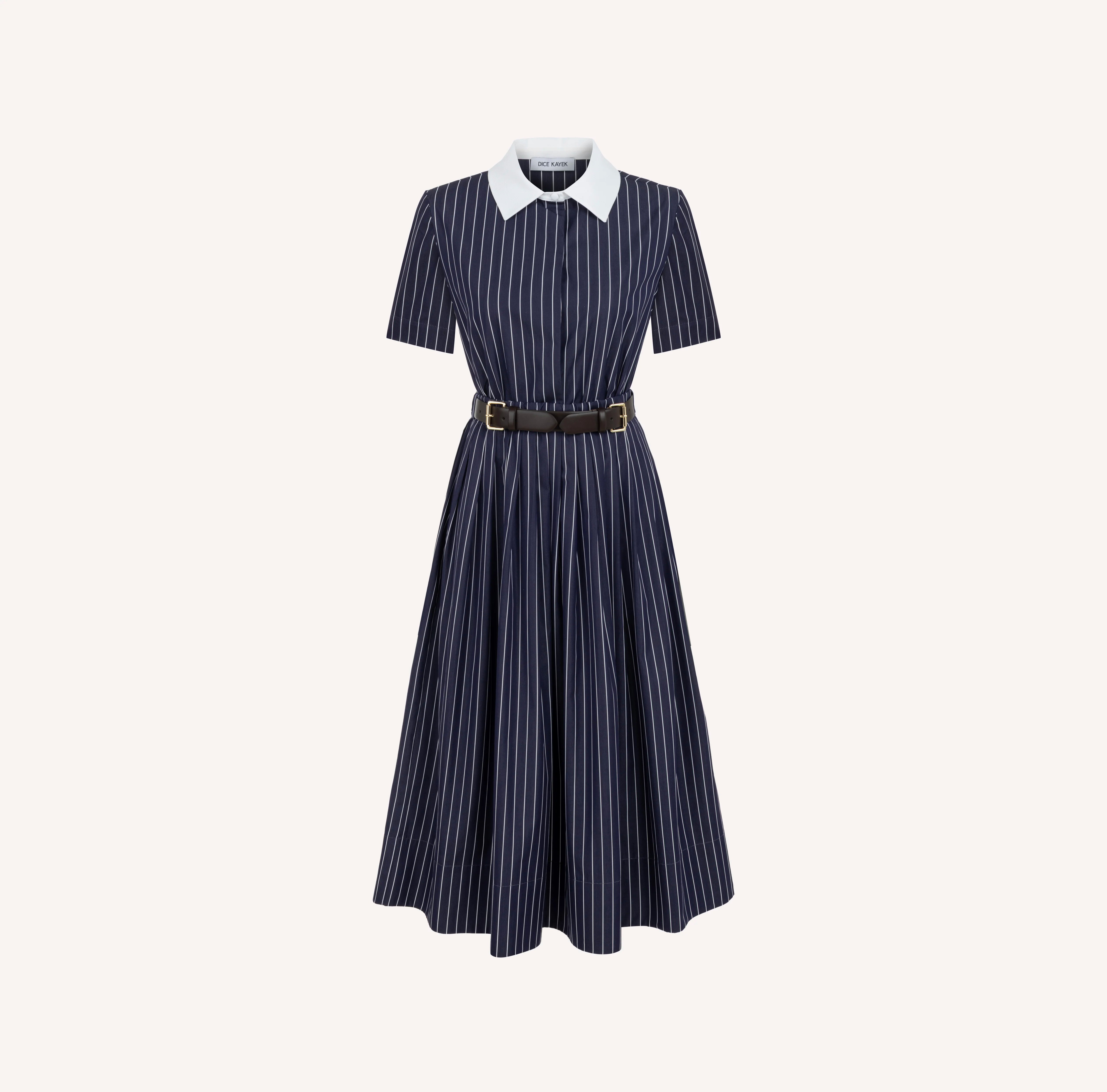 Pinstripe Cotton Midi Dress with Detachable Belt | DICE KAYEK Pinstripe Cotton Midi Dress with Detachable Belt | DICE KAYEK