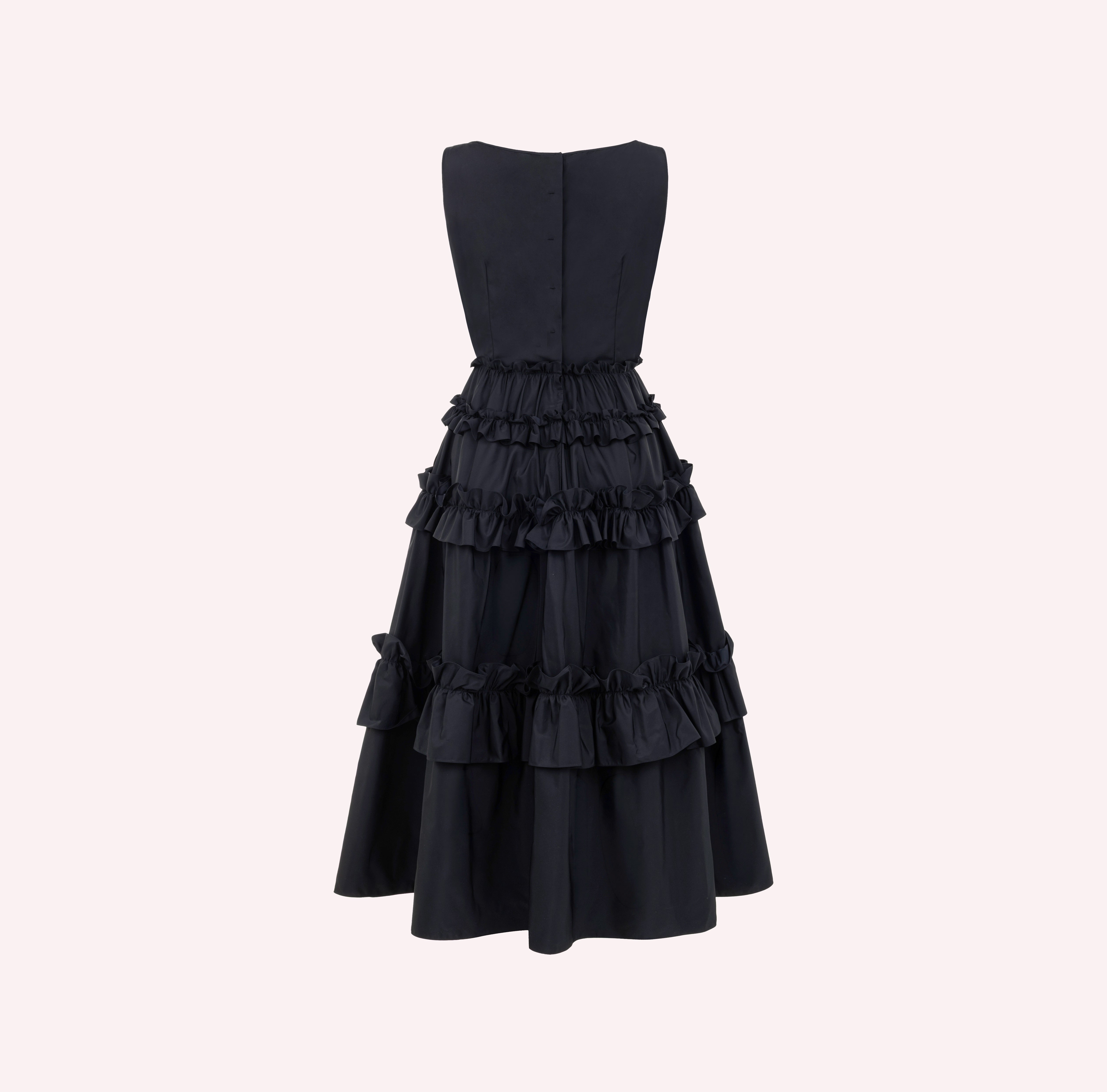 Ruffled Tiered Midi Dress in Black