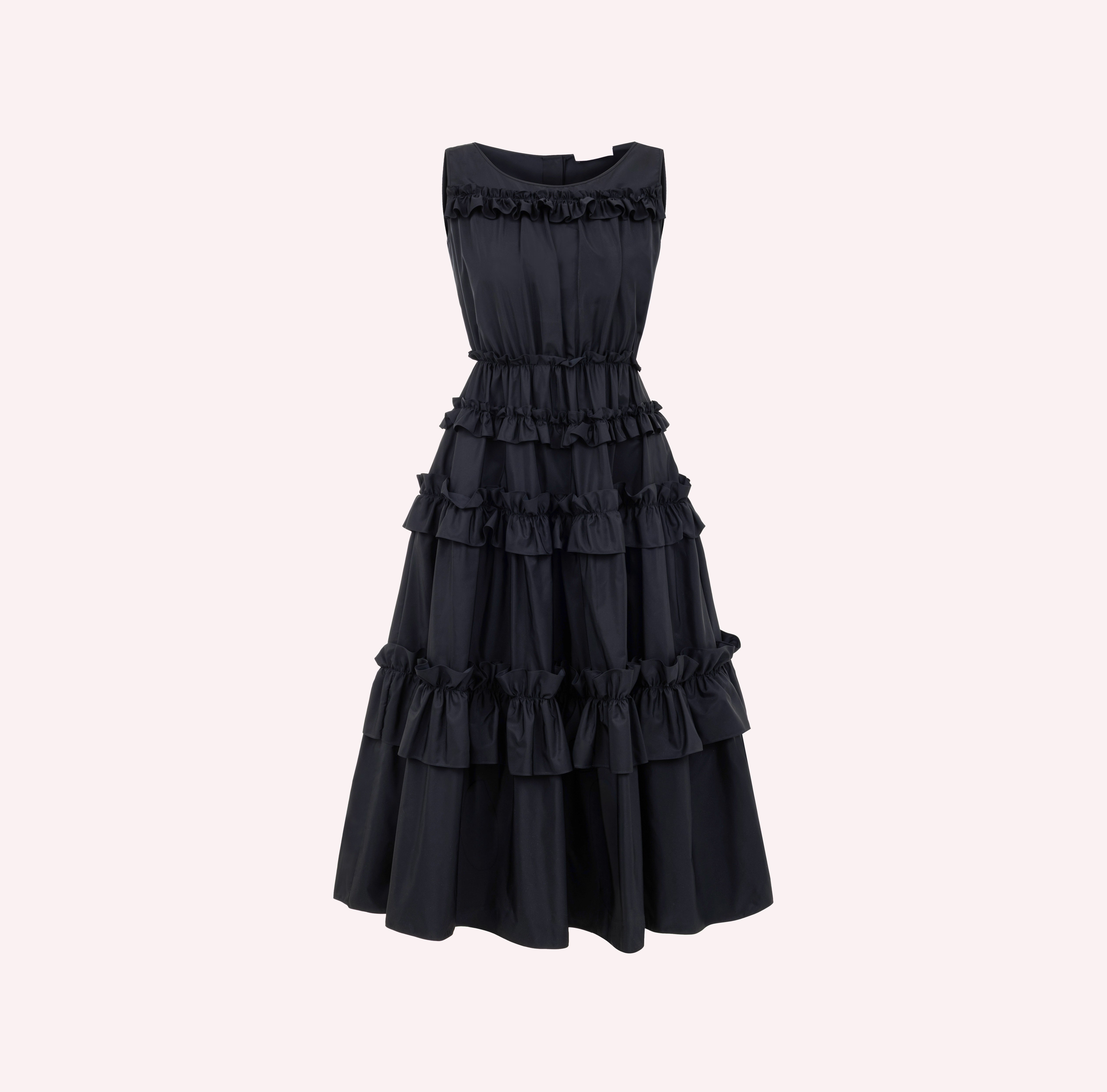 Ruffled Tiered Midi Dress in Black