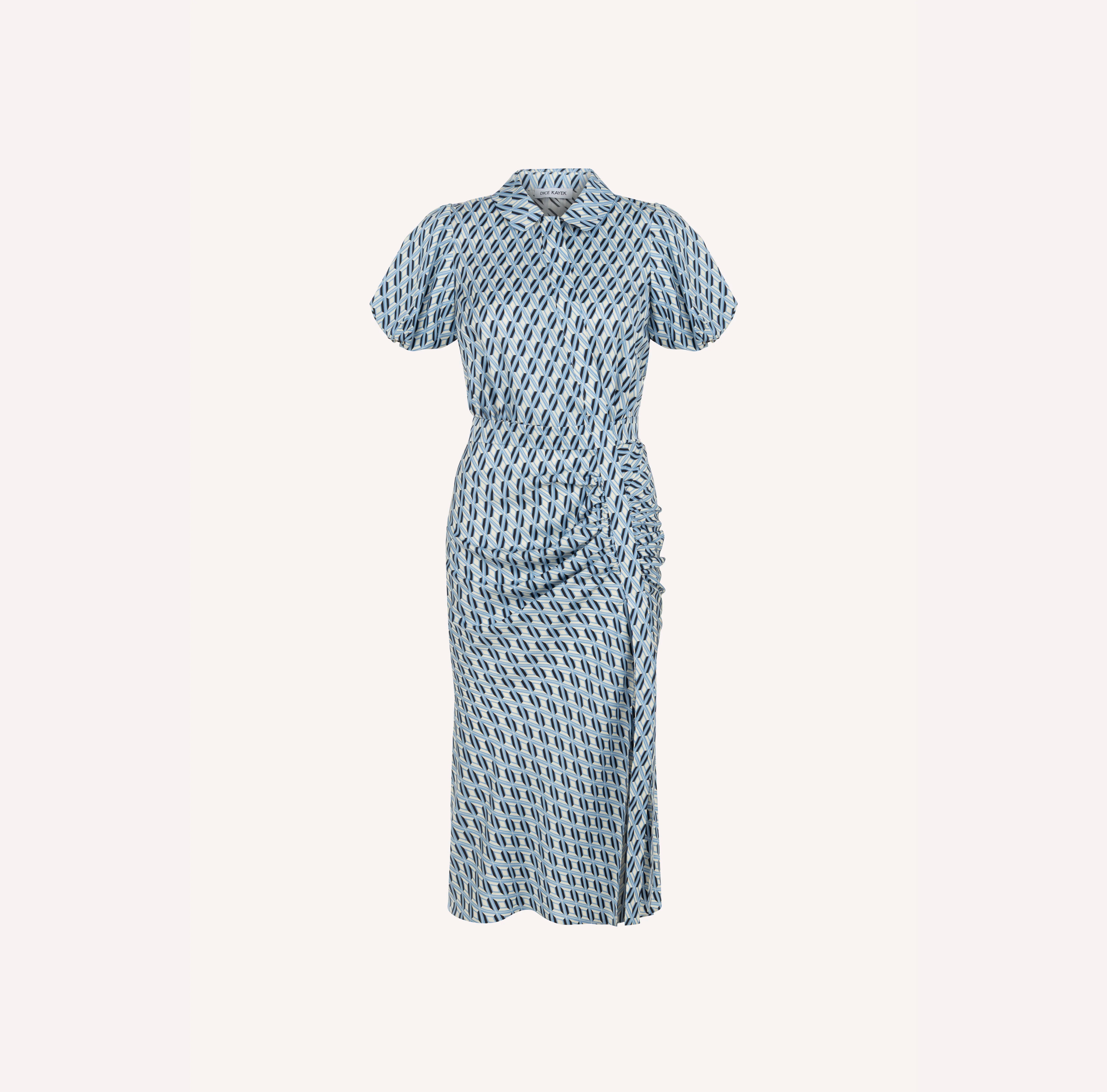 Geometric Print Draped Midi Dress