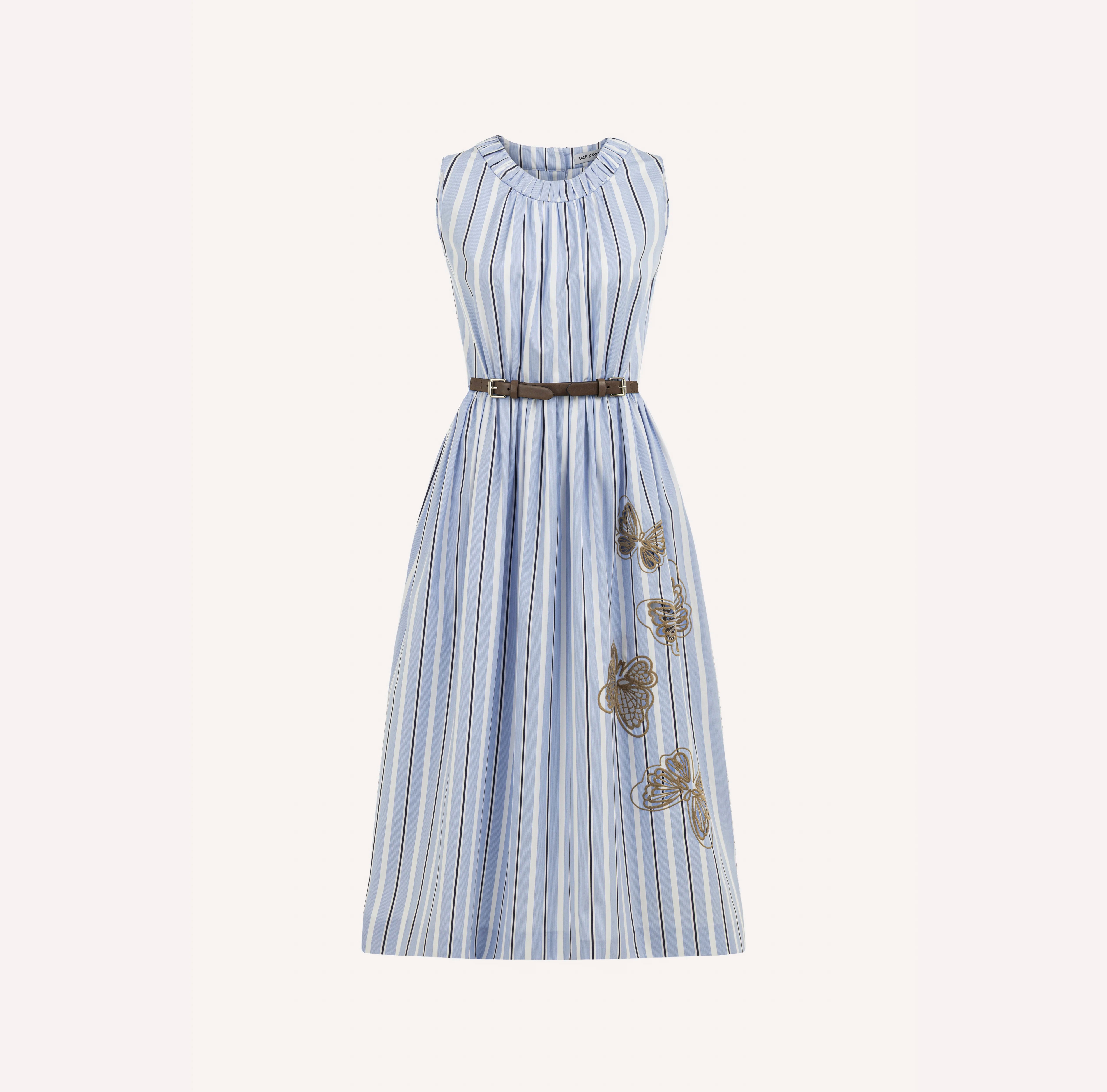 Striped Butterfly Embroidered Cotton Dress