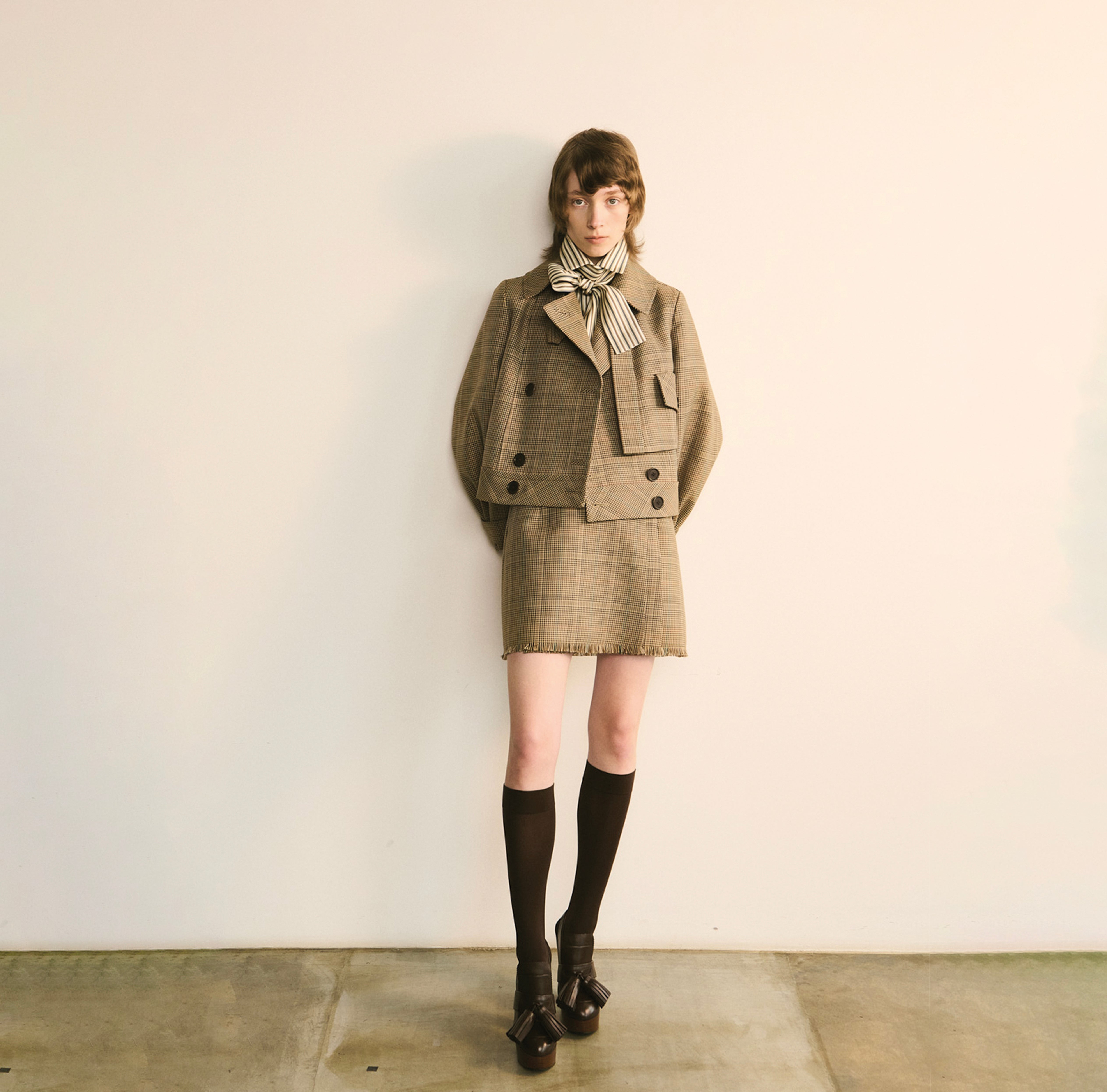 Cropped Plaid Jacket with Double-Breasted Closure