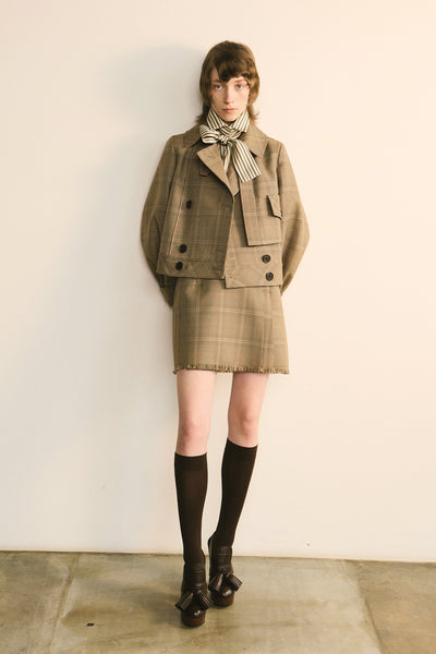Cropped Plaid Jacket with Double-Breasted Closure