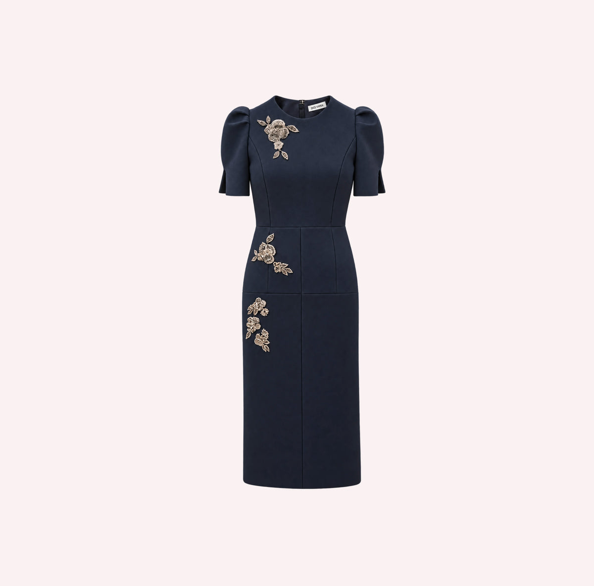 Floral Embellished Midi Dress in Navy