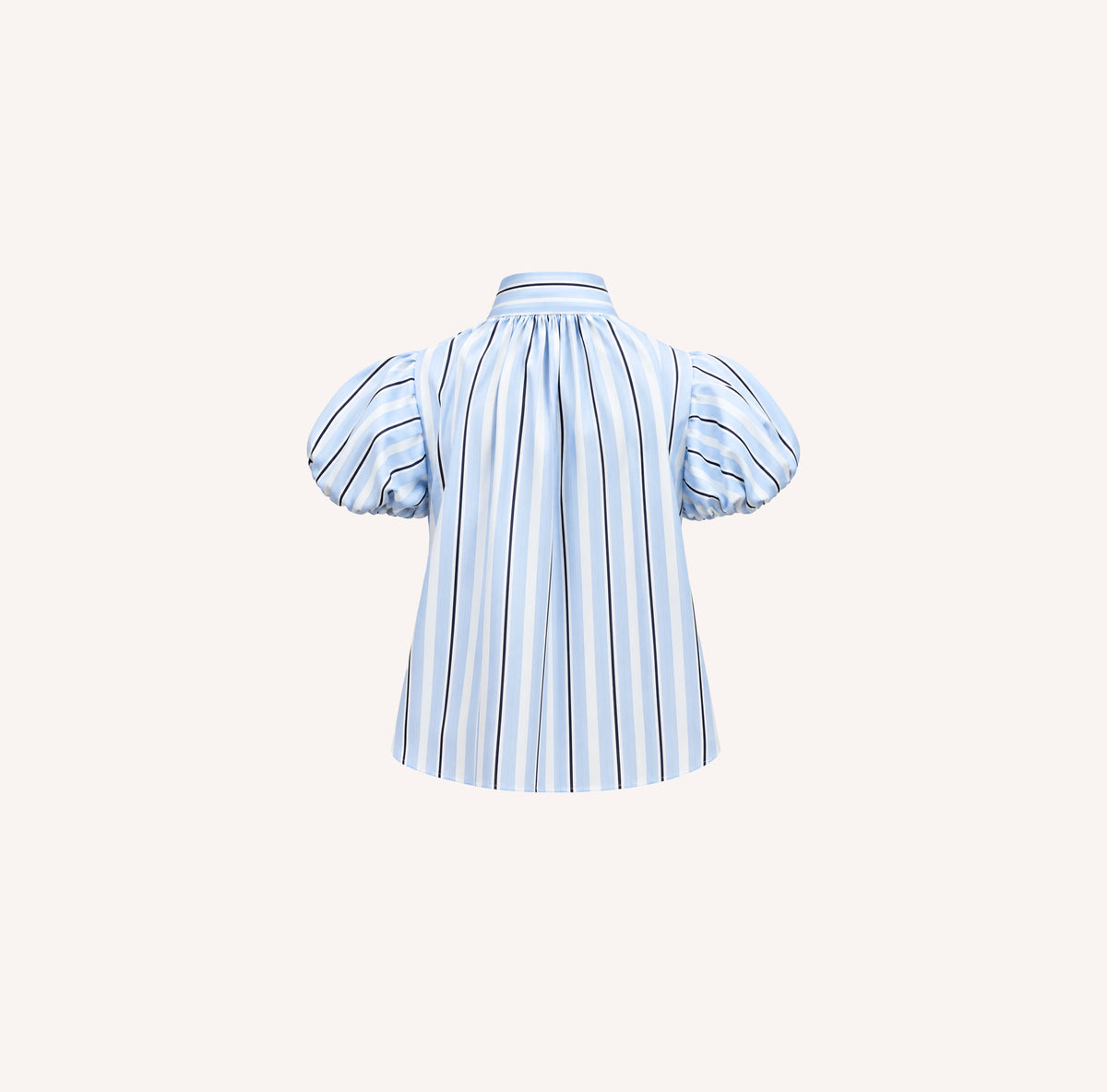 Blue Striped Silk Bow Blouse