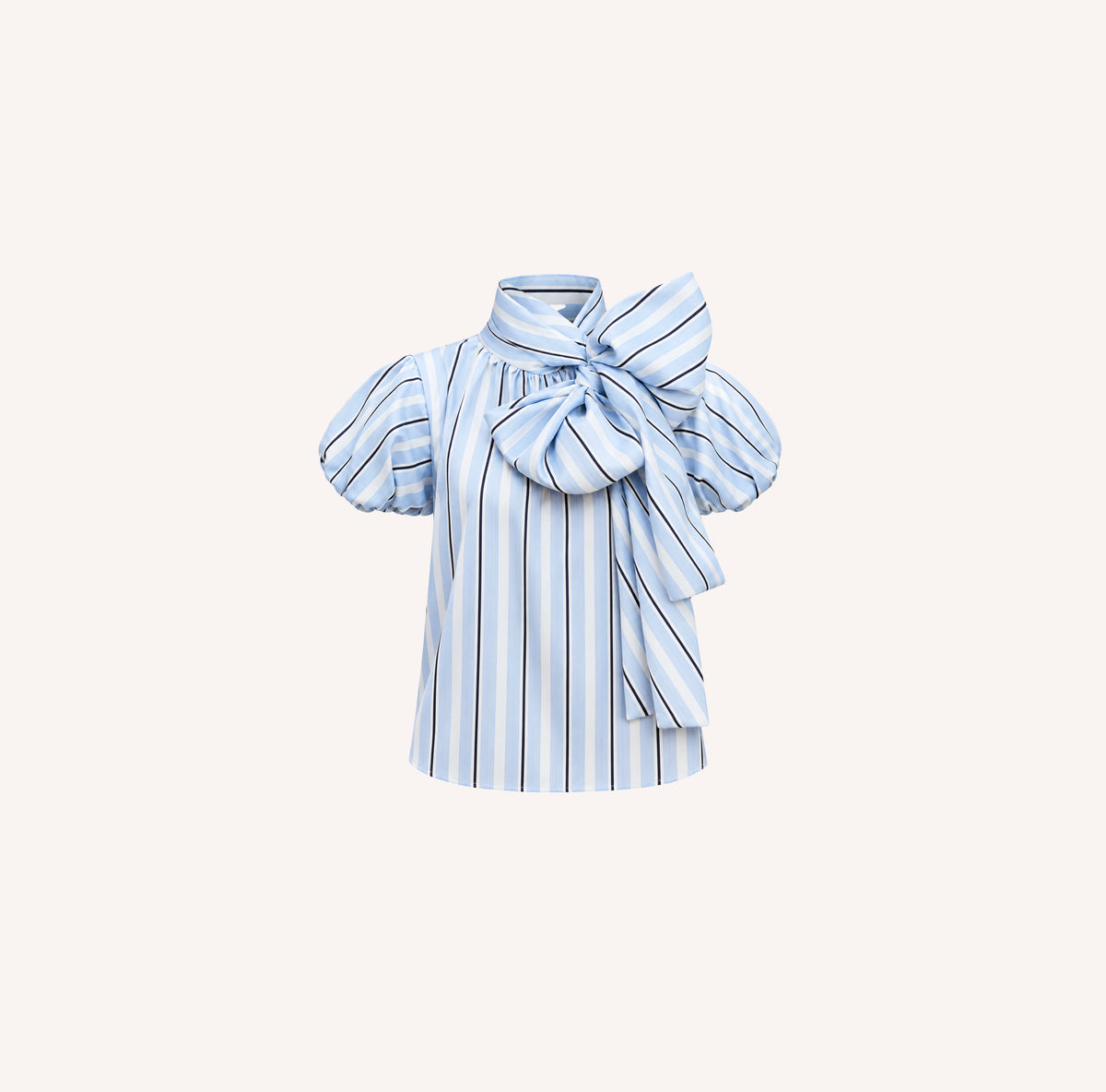 Blue Striped Silk Bow Blouse