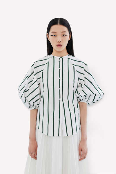 Striped Cotton Poplin Shirt with Puff Sleeves