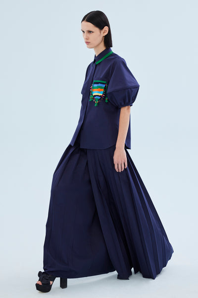 Hand-Embroidered Balloon Sleeve Shirt