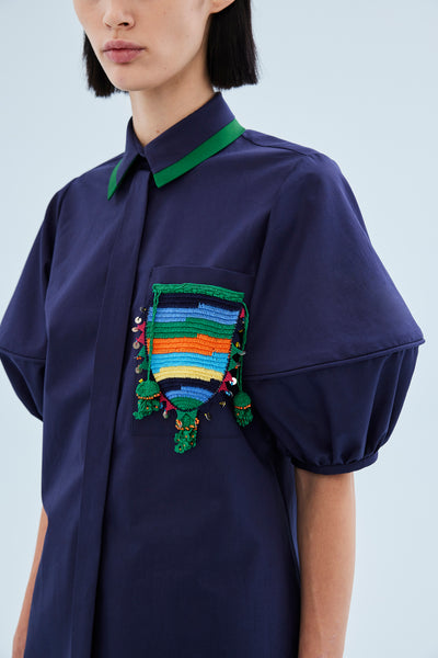 Hand-Embroidered Balloon Sleeve Shirt